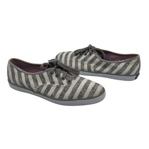 Keds Gray Off White Striped Canvas Sneakers Size 7 Women's